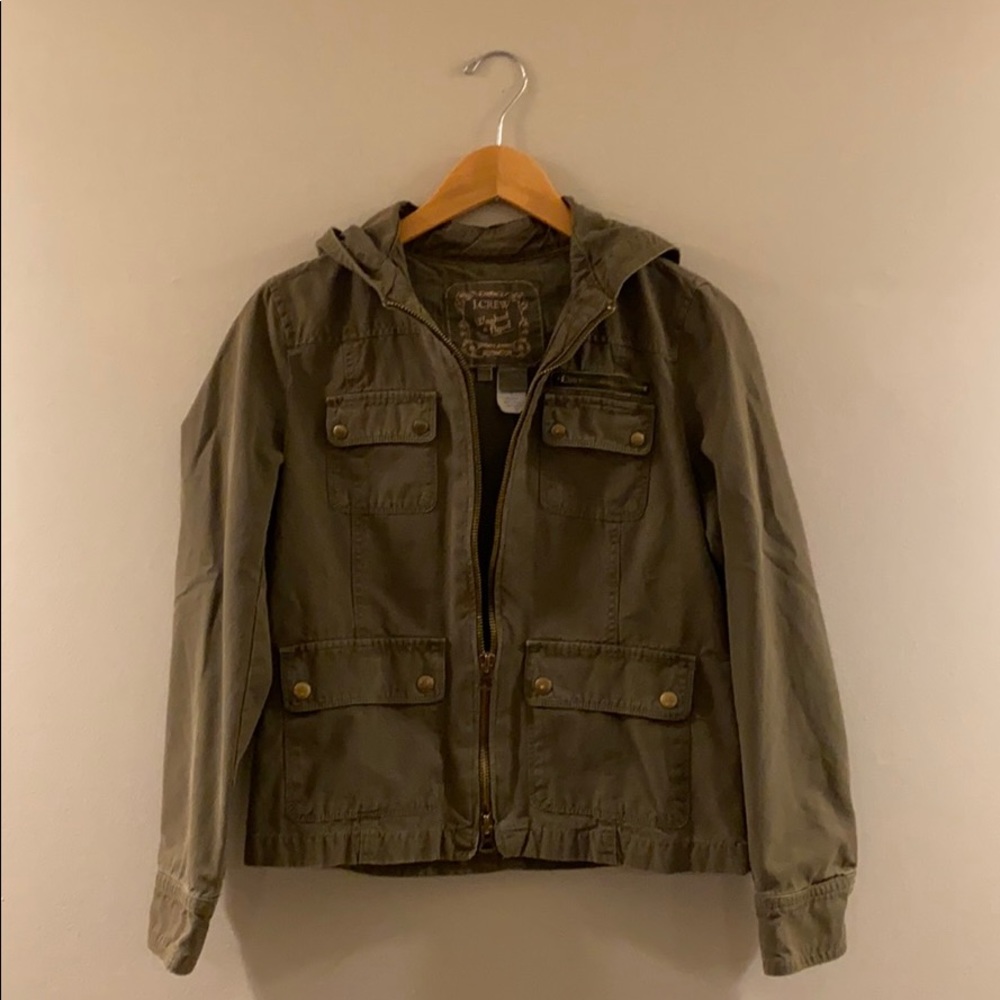 J. Crew 0 Hooded Oliver Green Zipper Jacket